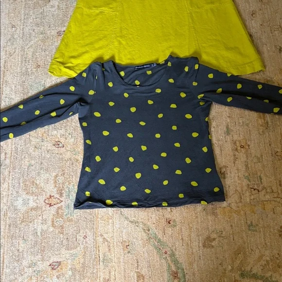 Gudrun Sjoden Yellow Midi Dress with Black Polka Dot Sleeves - Picture 4 of 5